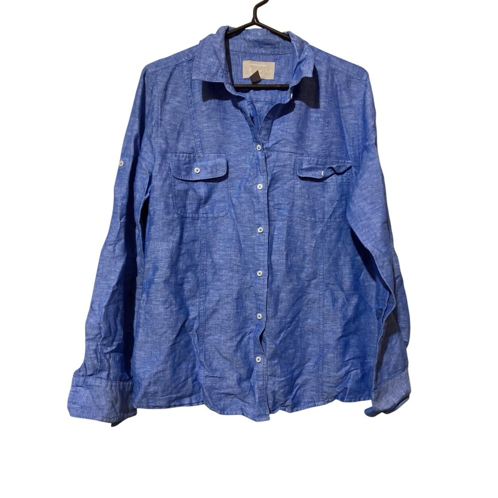 Banana Republic Soft Wash Shirt Womens Size Large Blue Linen Cotton  Button Up